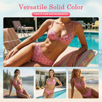 Aarenza boho tile print backless bikini swimwear with vibrant patterns, designed for stylish beach or poolside wear.