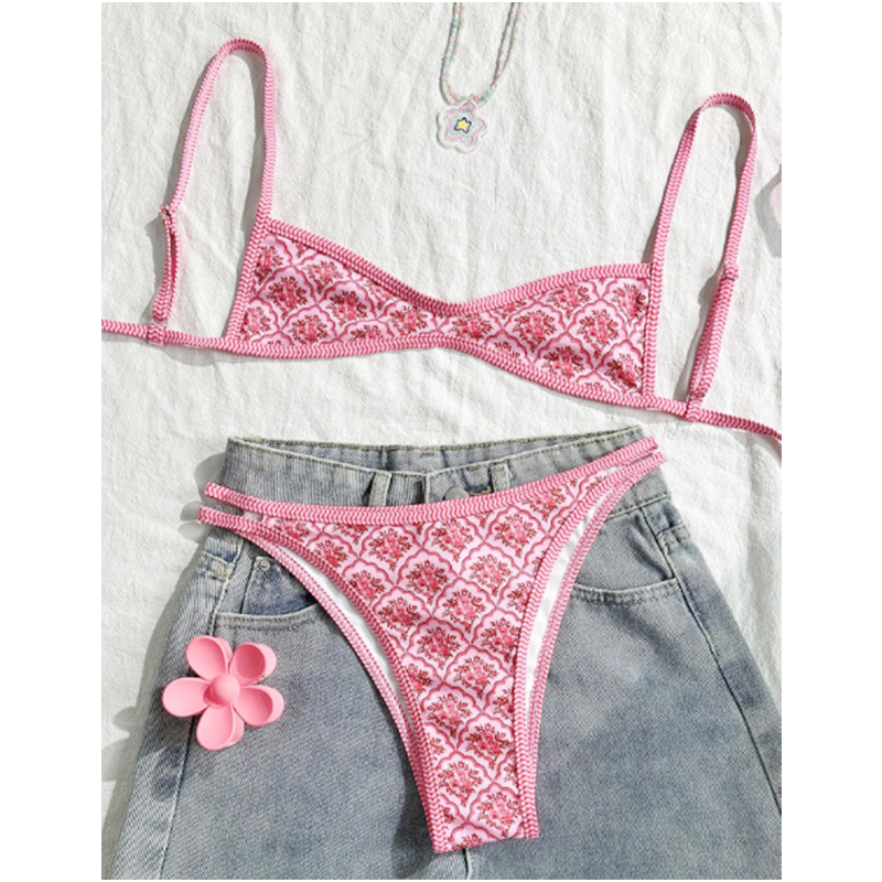Arenzza boho tile print backless bikini swimwear with vibrant patterns, perfect for beach or poolside summer wear.