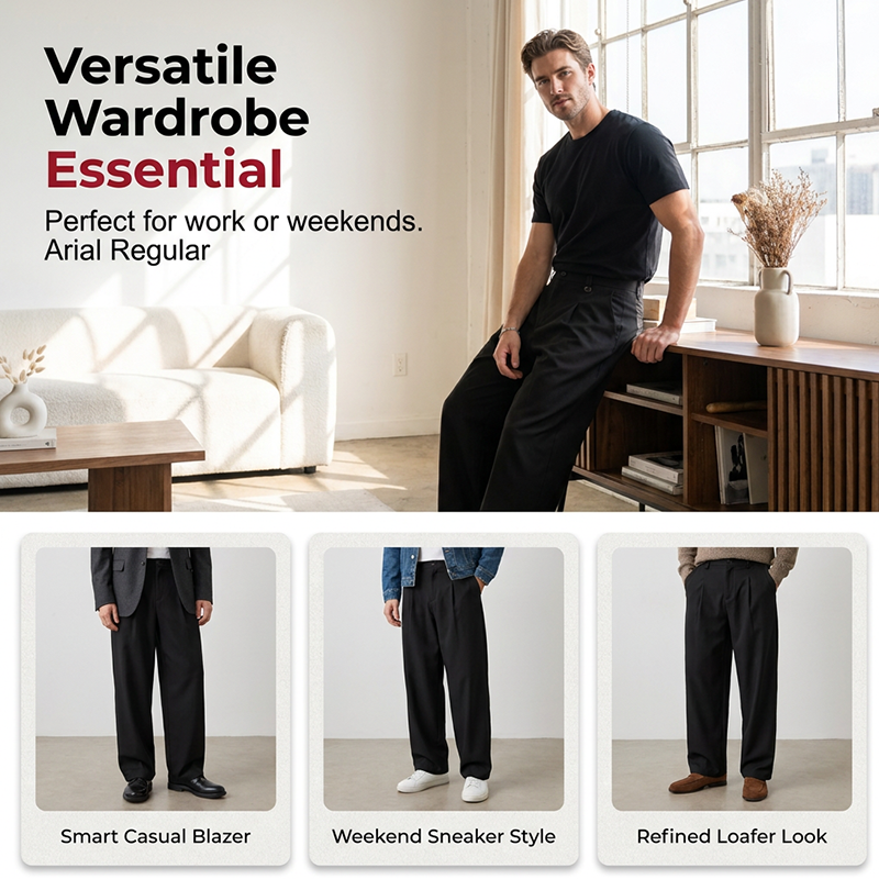A pair of men's wide-leg suit trousers by Arenzza, tailored fit, breathable fabric, suitable for formal events and work wear.