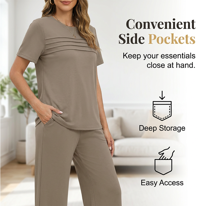 A women's Arenzza 2-piece casual lounge set with a relaxed fit, featuring a comfortable top and matching pants, in soft fabric.