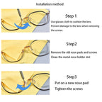 Arenzza eyeglass nose pad repair kit with replacement nose pads and tools for repairing and maintaining glasses.