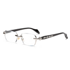 A pair of blue light reading glasses from Arenzza with clear lenses and navy blue frames, designed for comfortable reading and screen use.