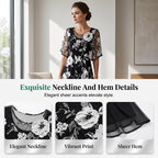 A woman wearing an elegant floral print chiffon dress by Arenzza, showcasing the flowy fabric and vibrant pattern.