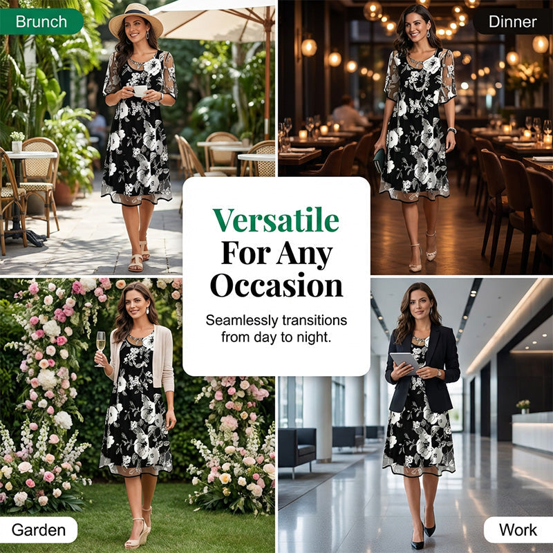 A women's elegant floral print chiffon dress by Arenzza featuring a flowing design and delicate floral patterns.