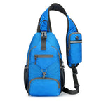 A men's outdoor sling crossbody bag by Arenzza with multiple pockets, water-resistant fabric, and breathable back panel.