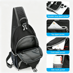 Arenzza men's outdoor sling crossbody bag with multiple pockets, water-resistant fabric, and breathable back panel.