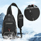 A men's outdoor sling crossbody bag by Arenzza with multiple pockets, water-resistant fabric, and breathable back support.