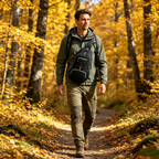 Arenzza men's outdoor sling crossbody bag with multiple pockets, water-resistant fabric, and breathable back panel for outdoor activities.