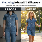 Aarenza women's casual short sleeve denim romper, stylish blue denim with button front and relaxed fit, perfect for everyday wear.