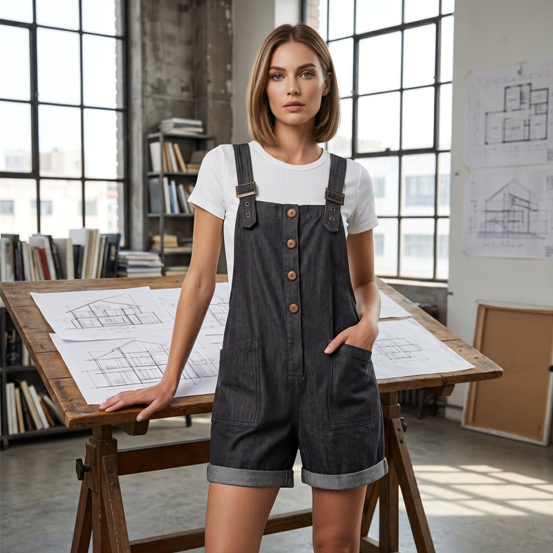 Aarenza retro solid color romper with adjustable straps, featuring a casual fit and stylish design for warm weather.