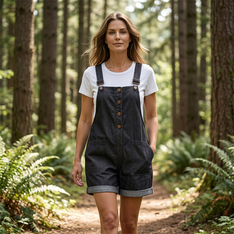 Aarenza retro solid color romper with adjustable straps, lightweight clothing and accessories for casual wear.