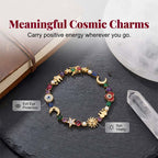 Arenzza celestial charm bracelet with star and moon charms, displayed on a neutral background, showcasing its whimsical design.