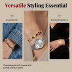Arenzza celestial charm bracelet with star and moon designs, featuring sparkling accents and a sleek silver finish.