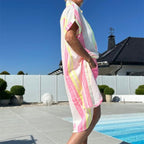 A beige Arenzza casual midi dress with lapel collar and button-front design, displayed flat on a neutral background.