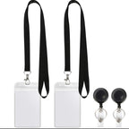 Arenzza black lanyard with waterproof ID badge holder set, featuring a sleek adjustable design and clear transparent badge window.