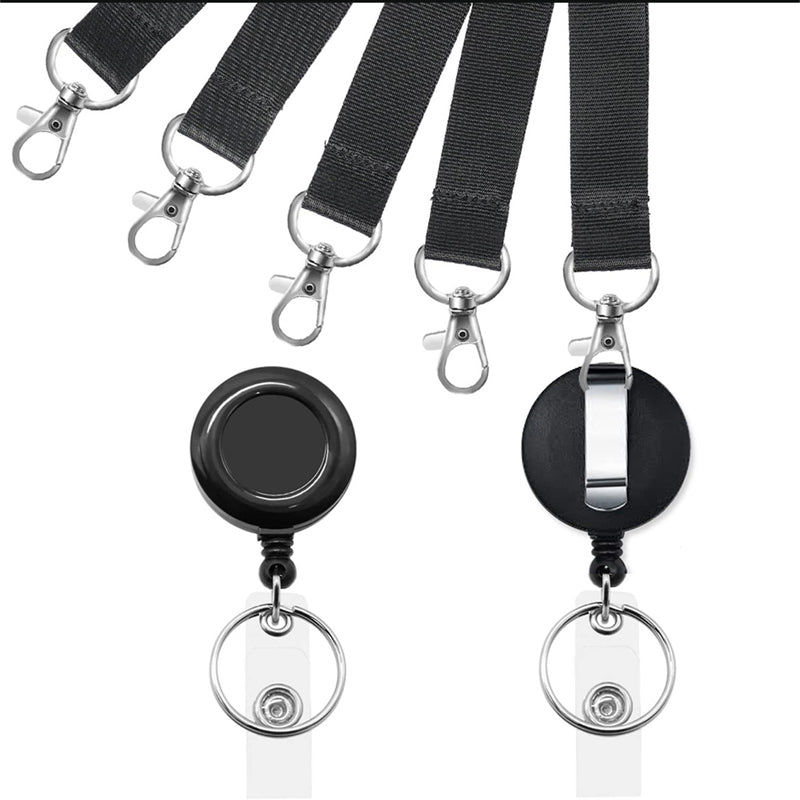 Arenzza black lanyard with waterproof ID badge holder, featuring a secure clip and clear display window for ID cards.