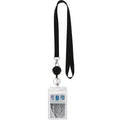 A black lanyard and waterproof ID badge holder set from Arenzza, showing the lanyard with attached badge holder on a plain background.