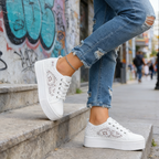 Arenzza women's breathable mesh platform sneakers with white and black design, showcasing lightweight athletic footwear.