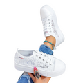 A pair of women's breathable mesh platform sneakers by Arenzza featuring a modern design with white and pastel accents.