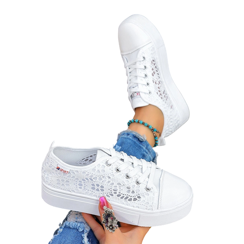A pair of women's breathable mesh platform sneakers by Arenzza featuring a modern design with white and pastel accents.