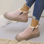 A pair of Arenzza waterproof soft-sole cotton winter boots showing their cozy, insulated design suitable for cold weather.