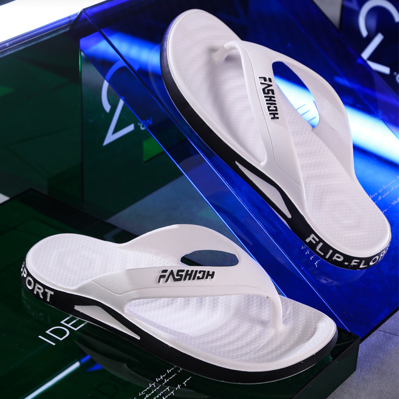 A pair of Arenzza men's sporty flip flops with ultra-soft soles, ideal for beach, gym, and daily wear, shown from above.