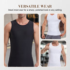 Men's solid slimming abdominal control vest by Arenzza, shown in black, designed to shape and support the waist and abdomen.