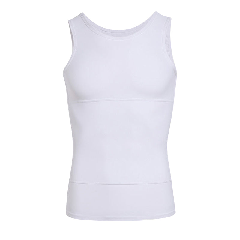 Men's solid slimming abdominal control vest by Arenzza, close-up of the black vest showing its smooth fabric and fitted design.