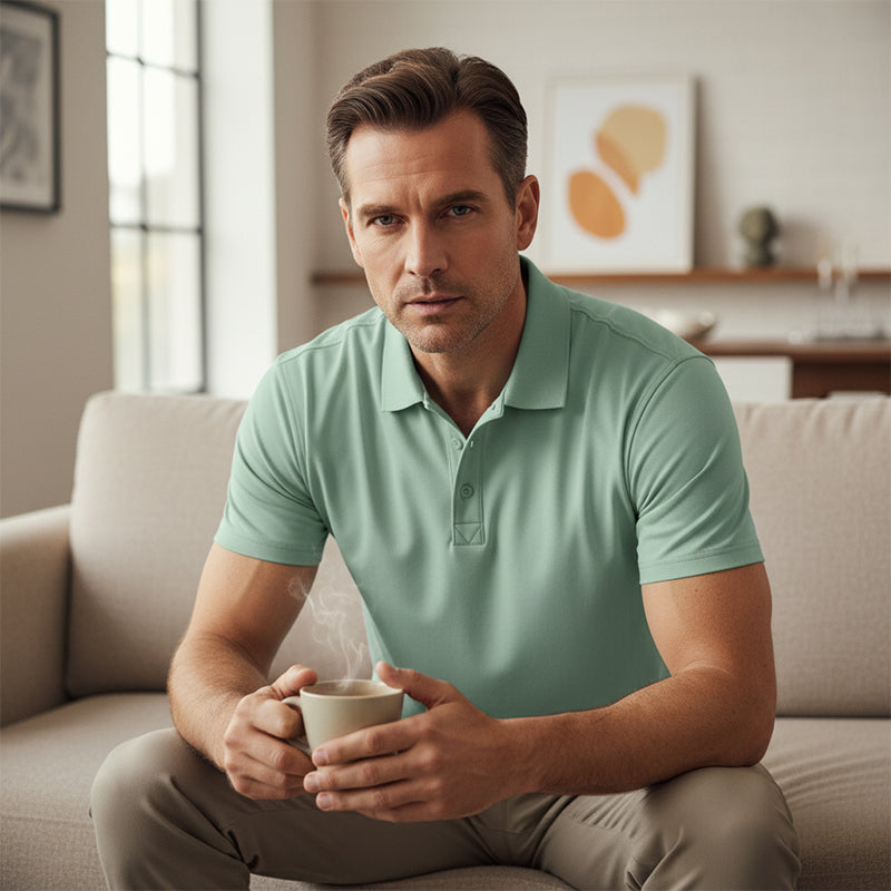 A men's quick-dry short-sleeve lapel T-shirt by Arenzza, shown in a casual style with a clean fit and short sleeves.