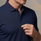 A men's Arenzza quick-dry short-sleeve lapel T-shirt in black, displayed on a hanger, ideal for casual summer wear.