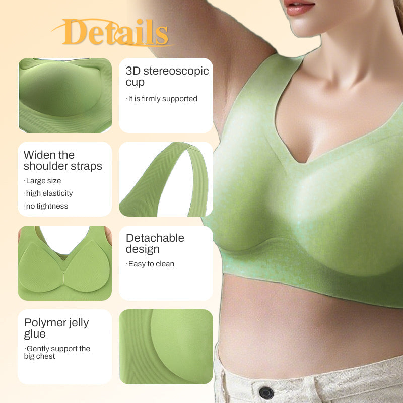 Arenzza breathable soft seamless tank-style bra in neutral color, close-up of smooth, comfortable fabric and supportive design.