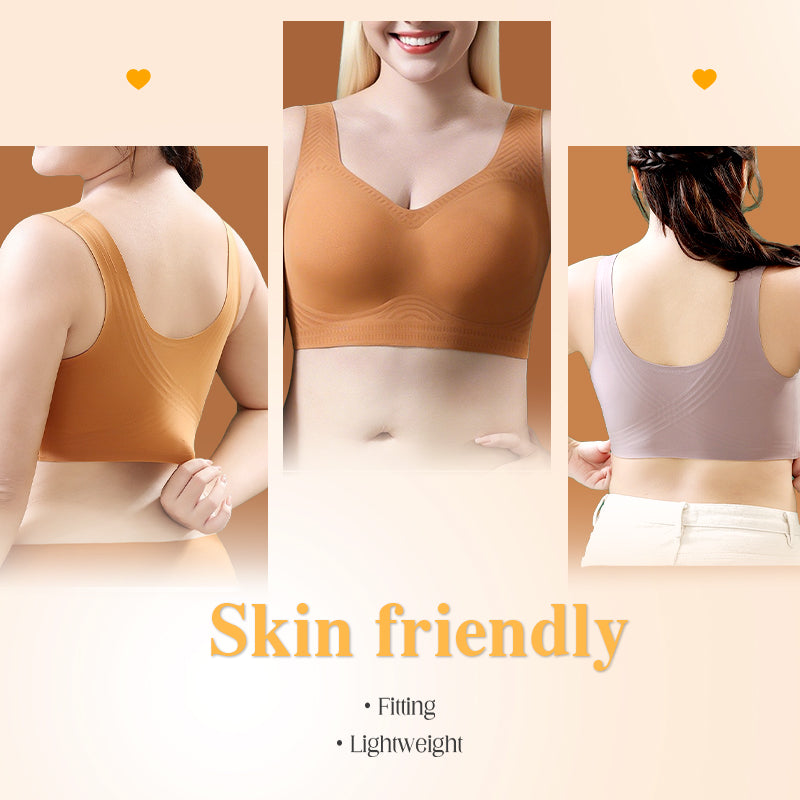 Arenzza breathable soft seamless tank-style bra in light neutral color, showcasing its smooth, comfortable fabric and seamless design.