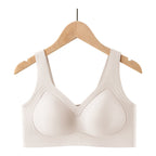 Arenzza breathable soft seamless tank-style bra shown in neutral color, highlighting its smooth, comfortable fit and seamless design.