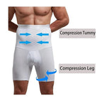 Arenzza men's shapewear shorts in black, close-up view showing smooth, fitted fabric designed for body shaping and support.