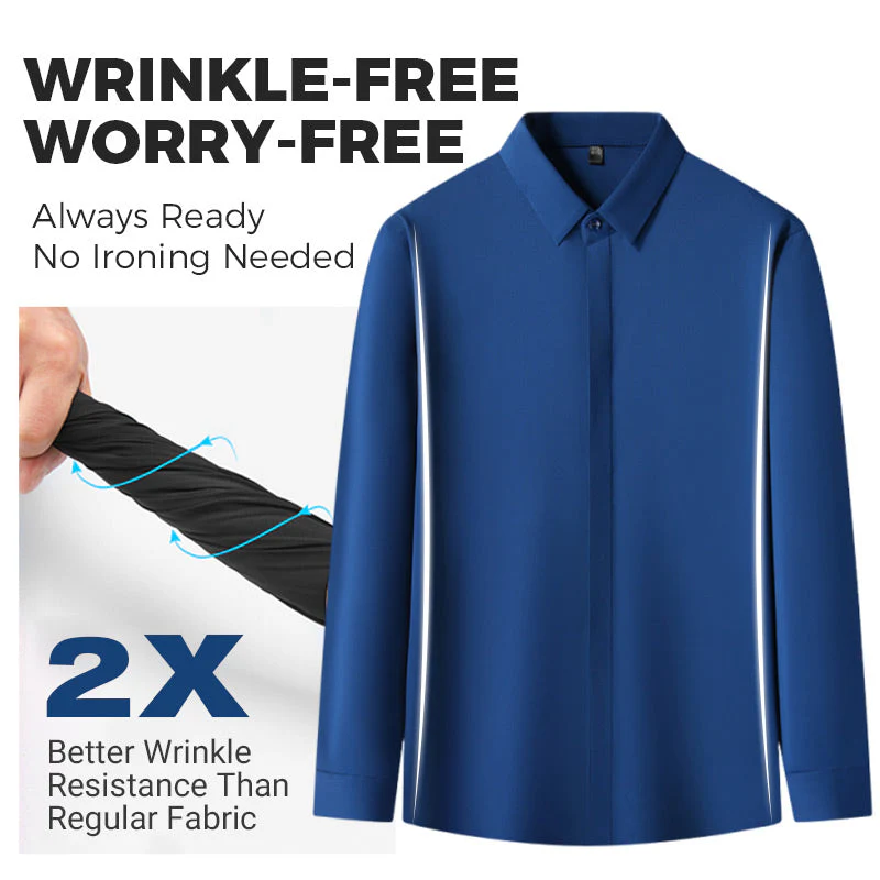 A men's wrinkle-free button-down shirt by Arenzza, shown in a classic style with a collar and long sleeves, perfect for casual or office wear.