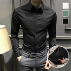 Men's wrinkle-free button-down shirt by Arenzza, shown in a stylish fit with a collar and long sleeves, ideal for casual or office wear.