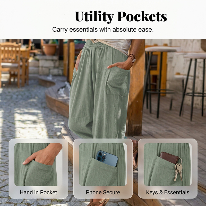 Women’s casual linen blend harem pants by Arenzza, featuring a relaxed fit and lightweight fabric, shown in a neutral color.