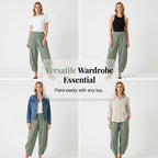 Women's casual linen blend harem pants by Arenzza, featuring a relaxed fit and comfortable waistband, shown in neutral fabric.