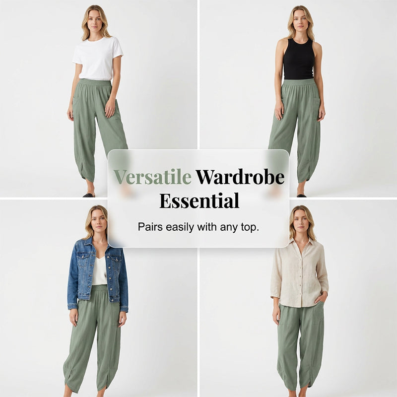 Women's casual linen blend harem pants by Arenzza, featuring a relaxed fit and comfortable waistband, shown in neutral fabric.