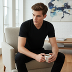 A white Arenzza classic V-neck cotton short sleeve T-shirt displayed flat, showing the smooth fabric and simple neckline.