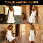 Women's sleeveless cotton linen dress by Arenzza featuring a solid color U-neck design, lightweight and breezy for summer wear.