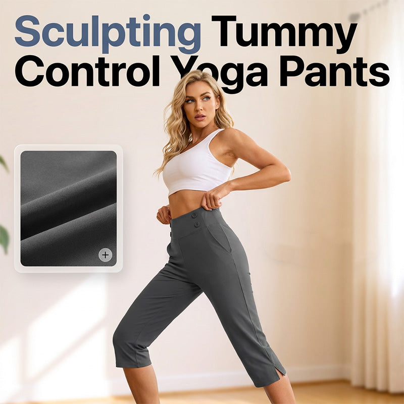 A pair of black Arenzza elegant tummy control yoga pants with a high waistband and sleek, fitted design for comfortable active wear.