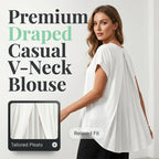Aarenza flowy short sleeve top with inverted pleat back, lightweight and stylish blouse for casual wear.