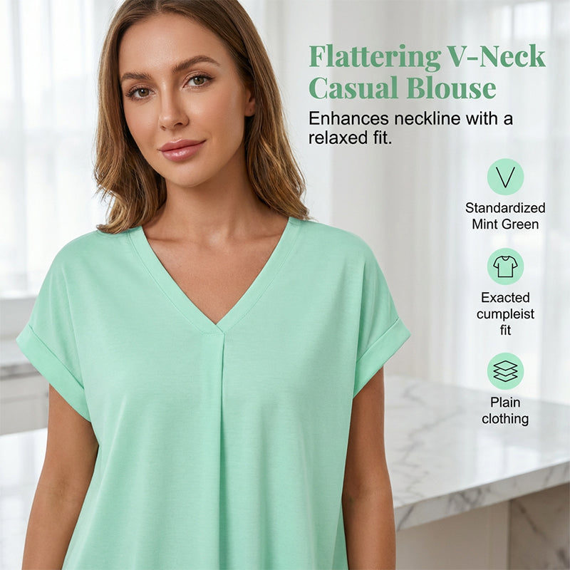 Aarenzza flowy short sleeve top with inverted pleat back, lightweight and stylish women's clothing, shown on a hanger.