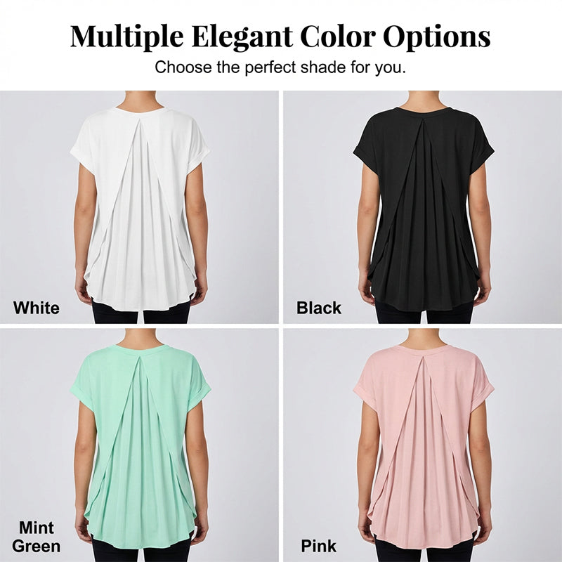 Aarenza flowy short sleeve top with inverted pleat back, lightweight fabric, in a relaxed fit, perfect for casual wear.