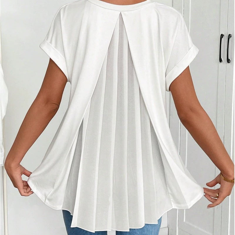 Arenzza flowy short sleeve top with inverted pleat back, lightweight and stylish women's clothing in soft fabric.
