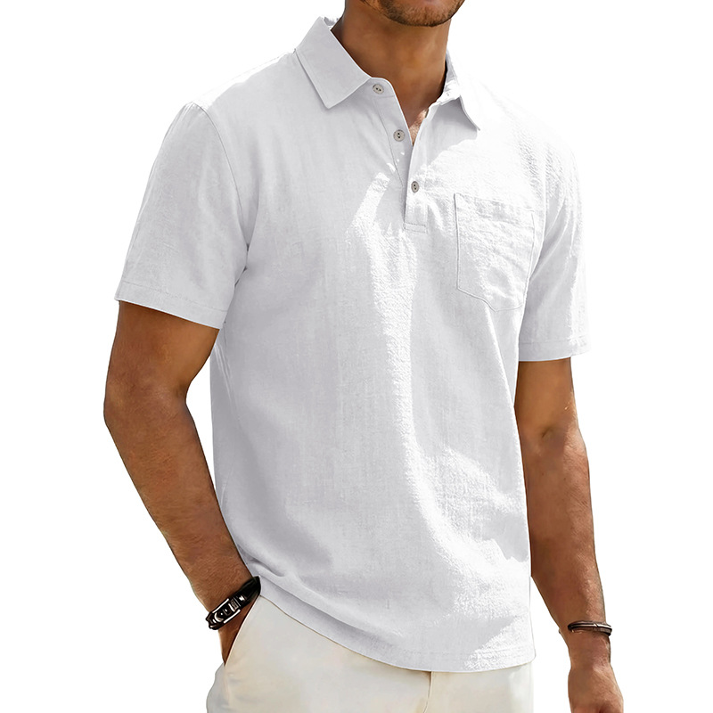 A men's cotton linen short sleeve shirt by Arenzza featuring a relaxed fit, classic collar, and breathable fabric in neutral tones.