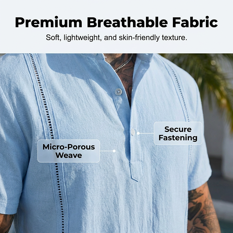 Men's breathable casual two-piece set by Arenzza, featuring a lightweight shirt and matching pants for comfortable everyday wear.