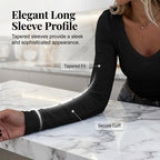 A woman wearing a slim fit basic V-neck tee by Arenzza, showcasing the fitted, casual style in a neutral color.