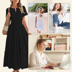 Aarenza women's boho chic smocked waist maxi dress, spring hot sale, featuring flowy fabric and relaxed fit.